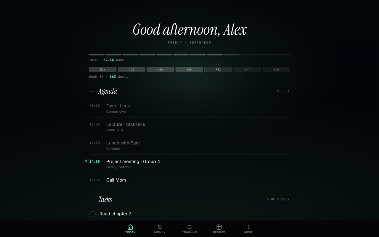 SORTET day view: agenda and tasks for one day